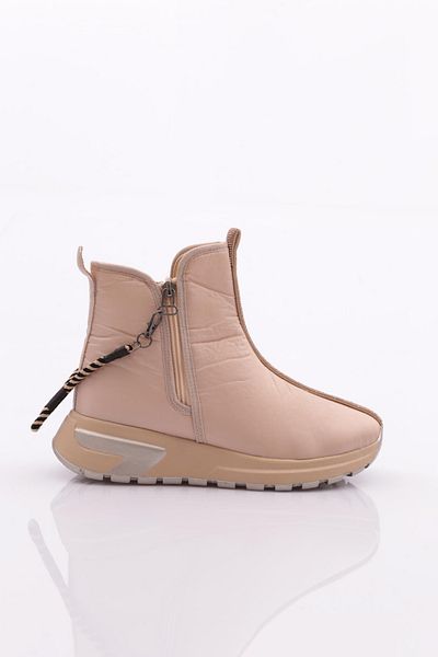 DGN 685-1 Beige Women's Boots - Thick Sole, Zipper Detail, Silver Stone