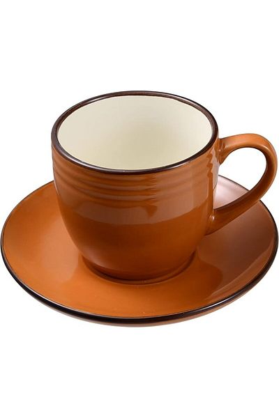 Millerhaus 13Pc Tea Set – 6 Tea Cups (220ML), 6 Saucers, 1 Chrome Stand, Stoneware, Multicolor