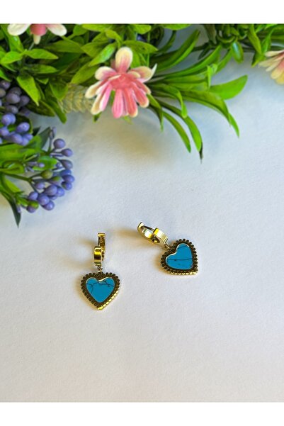 Silver Steel Turquoise Stone Heart Earrings