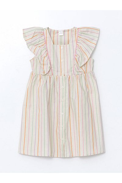 LC Waikiki New Season Striped Frilly Girl's Linen Dress - S5DQ30Z1