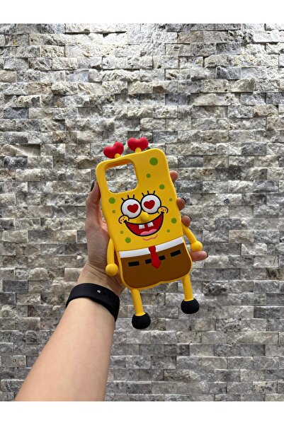 Store Iphone 14 Pro Max Uyumlu Kalpli Sunger Bob 3D Silikon Kılıf