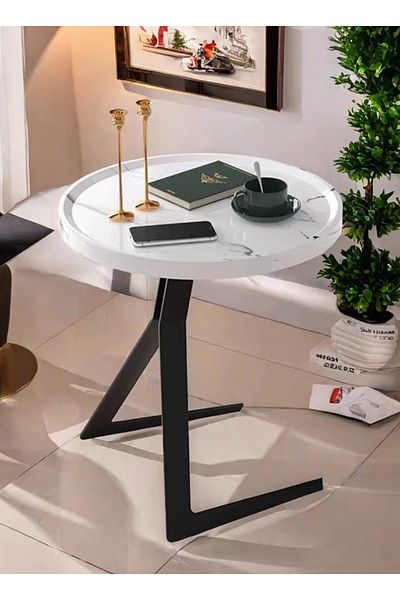 sharpdo Living Room Sofa Side Table, Bedroom Bedside Table, Balcony Coffee Table, Metal Frame 50*50*60CM