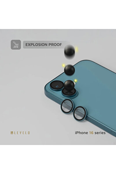 Levelo واقي عدسة ثنائي شفاف بنسبة 99% لهاتف iPhone 16/16 Plus - أخضر نبتون