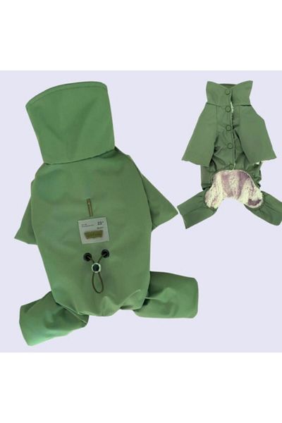 GedyCo Waterproof Khaki Small Breed Dog Jumpsuit Raincoat with Plush Inside