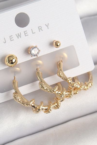 SeyCey.co Brass Gold Color Spiral Snake Ring Model Zircon Stone Topcuk Detail Women's Earring Set