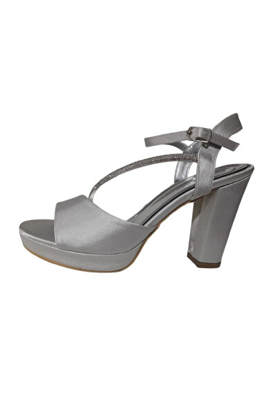 erbay shoes Kadın Platform Gümüş Taşlı Saten Tek Bantlı Sandalet  Ayakkabı erbayyy210