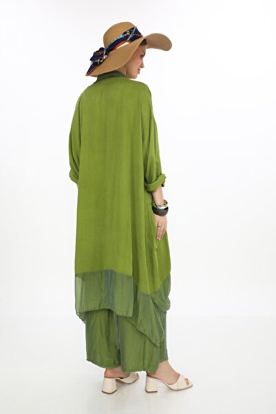Bohem Stil Italian Silk Detailed Oversize Cap Blouse - Wes Trouser Set