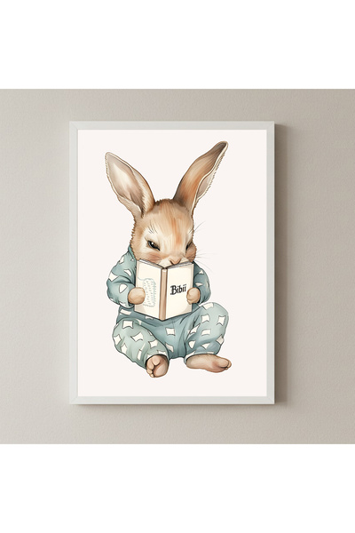 Peppy Rooms Beyaz çerçeveli tablo ,sevimli tavşan kitap, çocuk odası tablosu ...