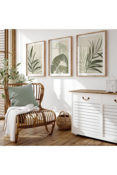 ARTCASTLE 3'lü Ahşap Çerçeveli Tablo Seti Green Leaf