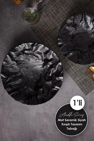 Anadolu Saray 1Pcs 19cm Matte Ceramic Wrinkle Design Handmade Pastry Food Presentation Plate Dessert Breakfast Plate