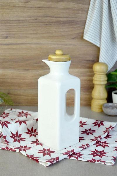Bayev Porcelain Oil Bowl Set with Bamboo Lid - 2 Liters with 700 ml Liliy 101697   Numbered Vinegar Set