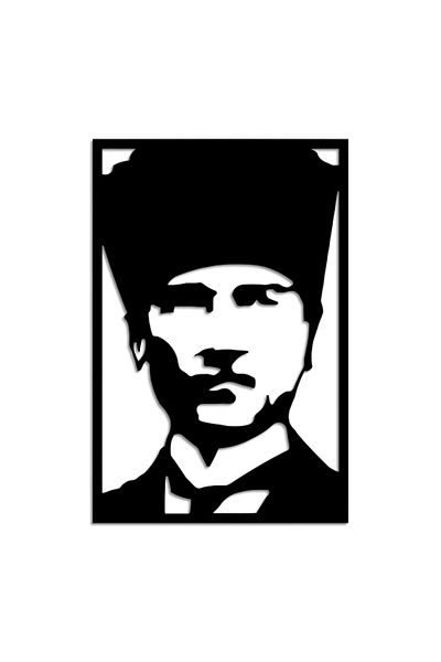 NT Handmade Decor de perete Ataturk din lemn negru pentru living dormitor birou 30x45cm pictura Mdf