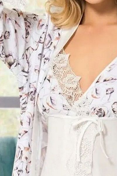 Angels Story Angel's Story 9530 Women's Satin Rope Strap Dressing Gown Pajamas Suit-Ecru