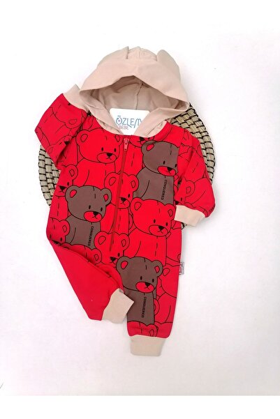 ÖZLEM BEBE Şirin Ayıcık Desenli Kırmızı Bebek Tulumu-12 Ay