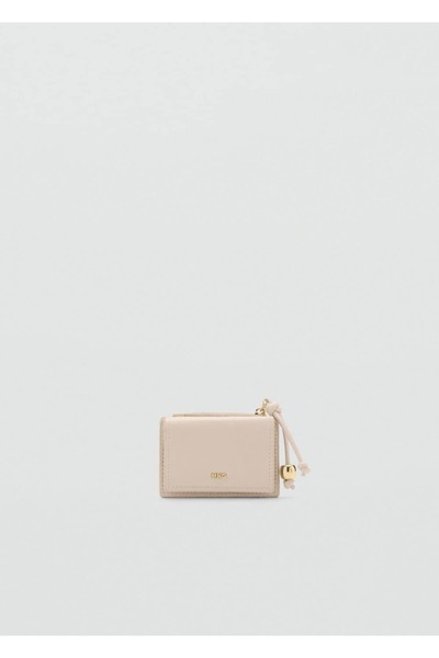 MANGO Woman Leather Look Wallet with Bead Detail