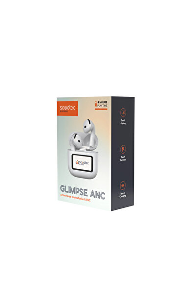 porodo سماعات أذن Soundtec Tws Anc+Enc مع شاشة تعمل باللمس - بيضاء