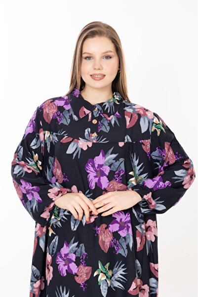 mervemoda Women's Plus Size Summer Woven Long Sleeve Dress