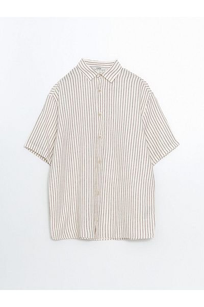 LC Waikiki Xside Burgundy Comfortable Fit Short Sleeve Striped Men's Shirt