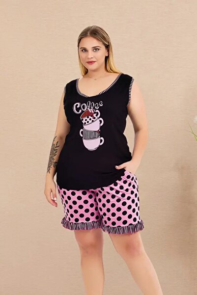 Viselya Ροζ Μαύρο Σετ Σορτς Μεγάλου Μεγέθους