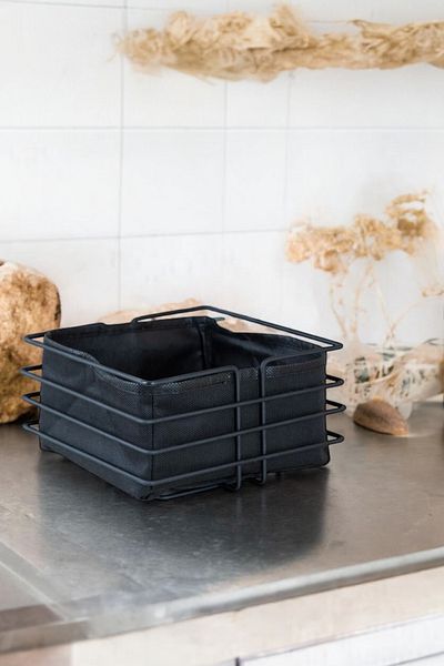 suvira Square Bread Basket Multi-Purpose Luxury Black Stainless Basket Black Fabric