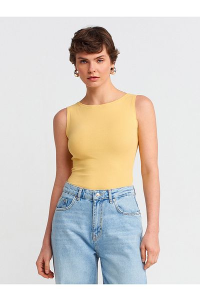 Dilvin 20868 Boat Neck Sleeveless Ball-Yellow