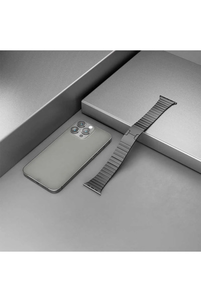 Levelo سوار ساعة ويستن ستيل لساعة ابل مقاس 45/44/42 مم - اسود