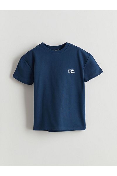 LC Waikiki Tricou pentru băieți din bumbac cu imprimeu text Indigo LCW Kids