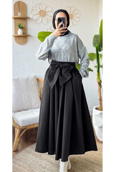 MODA VEDAT Γυναικεία φούστα με φιόγκο με λεπτομέρειες