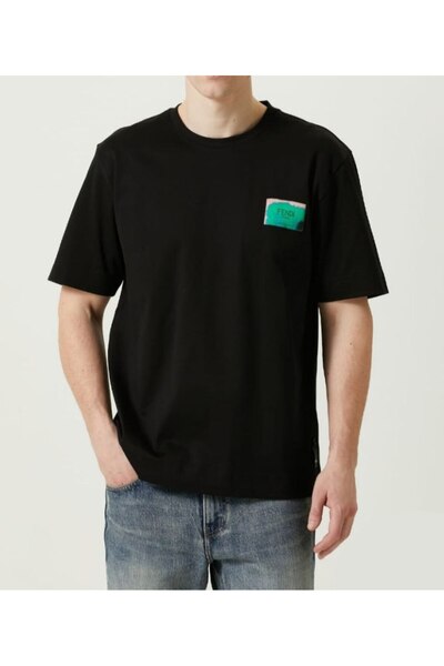 BrandsBoutique تيشيرت أسود مطرز برقعة فضفاضة من FF Roma