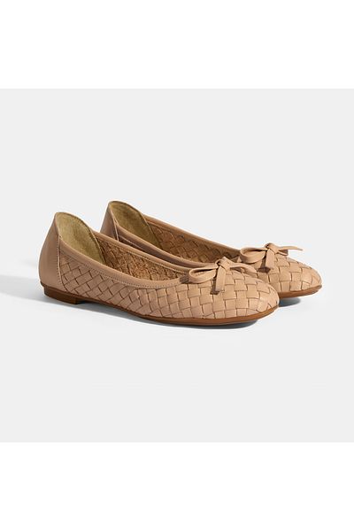 Desa Balerini din piele cu fundă detaliată din tricot pudrat pentru femei