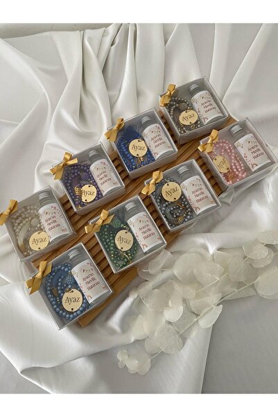 İnci Kişiye Özel İsimli Plastik İnci Boncuk Tesbih İle Kolonya Seti 30 adet