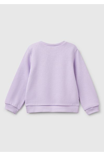 United Colors of Benetton Girl's Lilac Silvery Benetton Logo Printed Crew Neck Sweatshirt