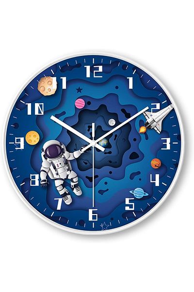 COOYA Space Silent Creative Wall Clock for Kids, 12 inch, Space Travel Themed, for Classroom, Bedroom