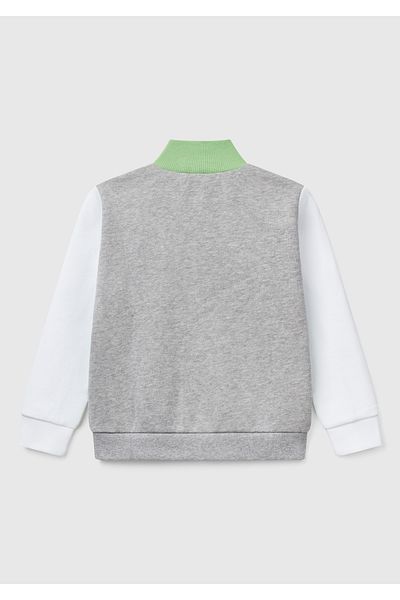 United Colors of Benetton Boy's Pistachio Green Benetton Logo Embroidered Zipper Sweatshirt