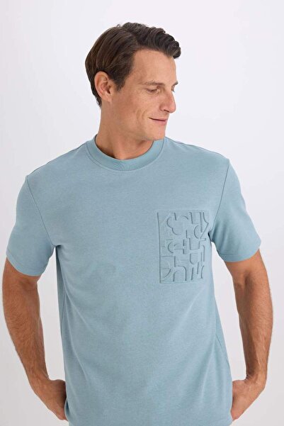 DeFacto Μπλουζάκι από βαρύ ύφασμα με κοντό μανίκι με λαιμόκοψη Regular Fit D8923AX25SP