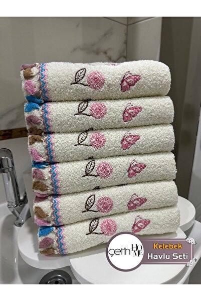 Çetinhome Набір рушників Kelebek з вишивкою, 6 штук, 50x90 см