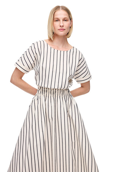 Perspective Κρεμ Chatos Slim Fit Ριγέ Φόρεμα με το γόνατο