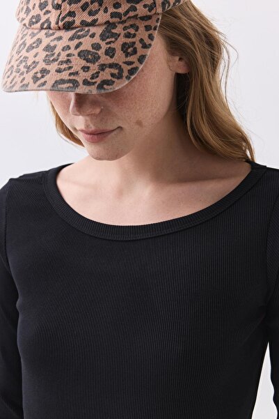 Trendiz Women's Boat Neck Ribbed Long Sleeve Blouse Black 9022