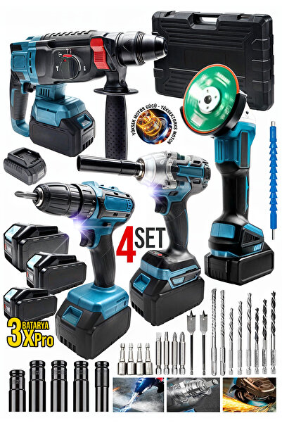 MOONSHOP Profesyonel Şarjlı Darbeli 4'lü Set 2-26 Hilti 125mm Taşlama 13mm  M...