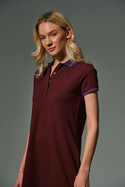 Domoda Burgundy 100% Cotton Polo Pique Knitted Women's Mini Tennis Dress @Cascais