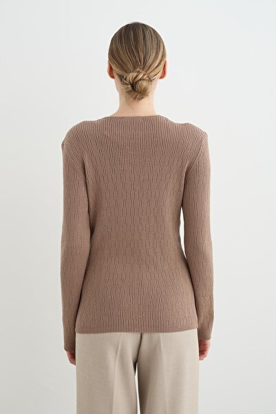 Dilvin 10708 v-neck sequin soft textured thin knitwear sweater