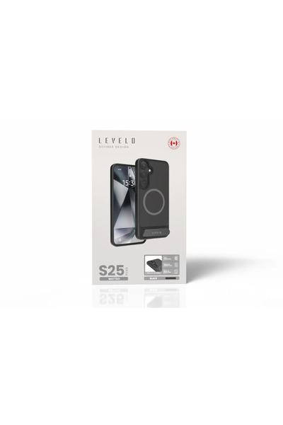 Levelo جراب ماتيو مع حامل سفلي لهاتف سامسونج S25 بلس - أسود