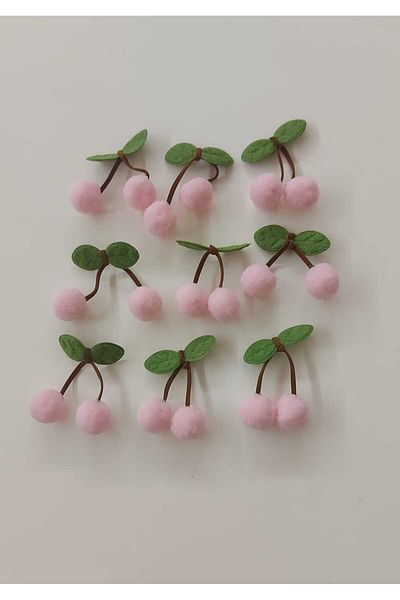 BİGÜMEX Pink Pompom Pack of 6 Cherry Socks and Headband Decoration Decorated