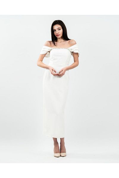 maf collection Βραδινό φόρεμα με λεπτομέρεια από λευκή πέτρα