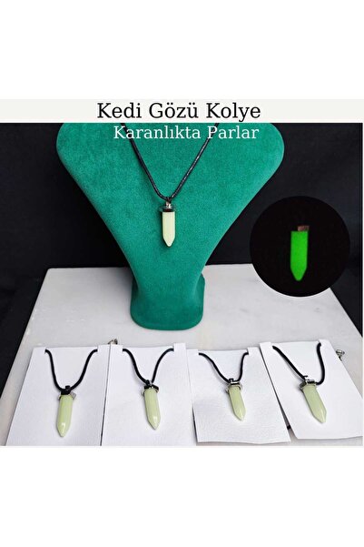 Lio20 Kedigözü Kolye Karanlıkta Parlayan yeşil Fosforlu Kolye