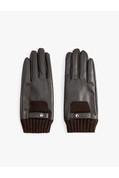 Koton Faux Leather Gloves - Wrist Elastic