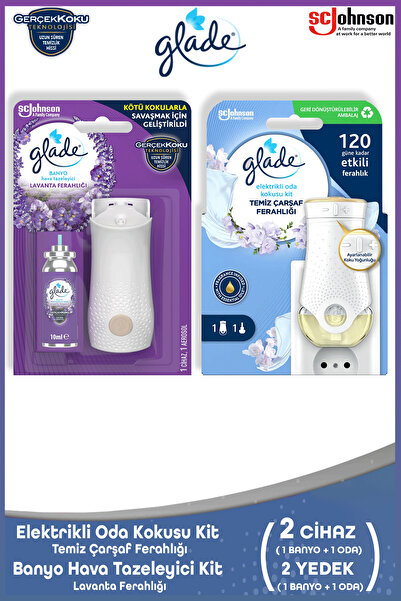 Glade Elektrikli Oda Kokusu Kit Temiz Çarşaf Ferahlığı + Banyo Hava Tazeleyici & Yedek Lavanta 10ml