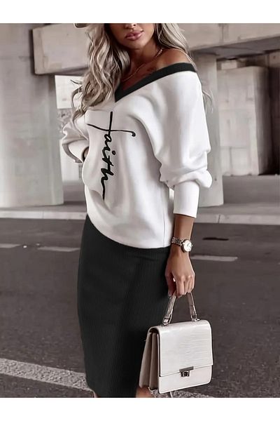 Moka Shopin Mokashopin Women's Long Sleeve V-Neck Two Thread Blouse and Ribbon Camisole Skirt Double Set