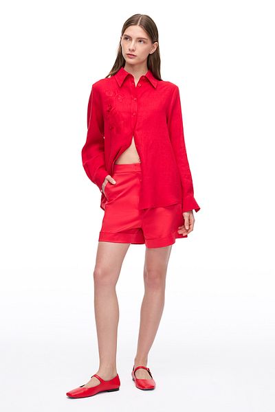 Perspective Red Holas Comfortable Fit Shirt Collar Long Sleeve Shirt