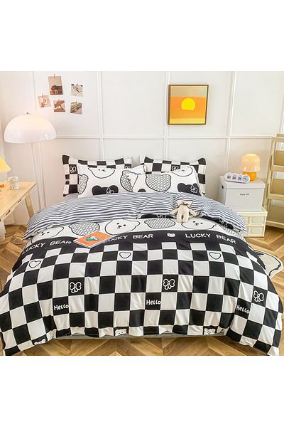 sharpdo 4-Piece Set Bedding Modal Quilt Cover Set with 1 Quilt Cover 1 Sheet and 2 Pillowcases 1.5m Bed